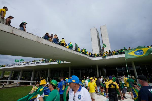 Protestors in support of Bolsonaro, outside the Natio<em></em>nal Co<em></em>ngress building on Jan. 8.