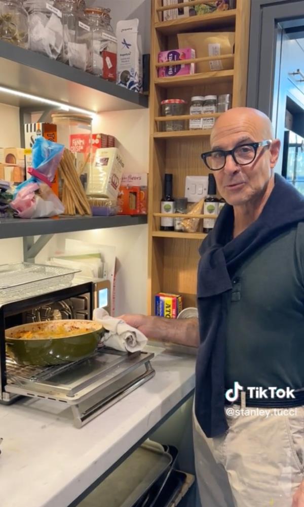 Stanley Tucci showed off his breakfast pasta recipe in a new video on TikTok this week. 