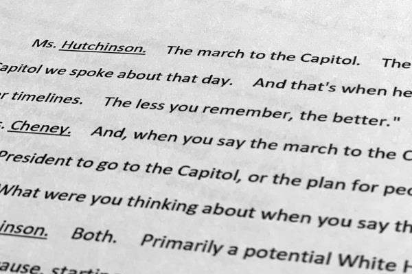 A page from the interview with Cassidy Hutchinson that the House select committee released on Thursday. 