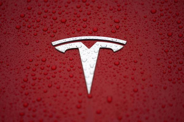 A Tesla logo is seen at a groundbreaking ceremony of Tesla Shanghai Gigafactory in Shanghai